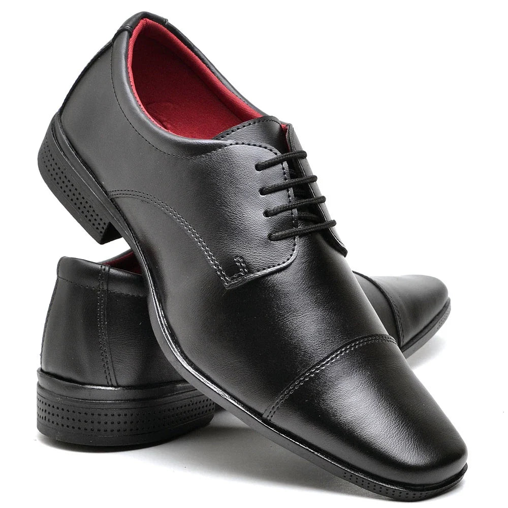 Sapato Social Masculino Preto Fosco com Cadarço e Detalhe no Bico