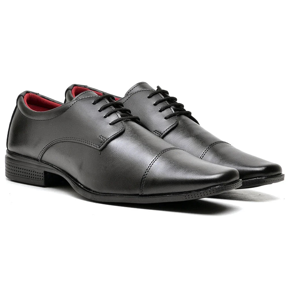 Sapato Social Masculino Preto Fosco com Cadarço e Detalhe no Bico